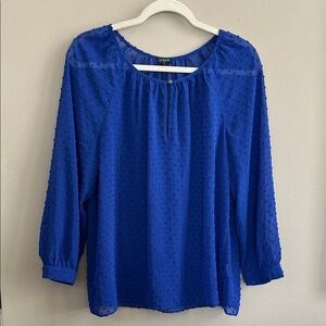 J Crew royal blue Swiss dot long sleeve peasant blouse size medium